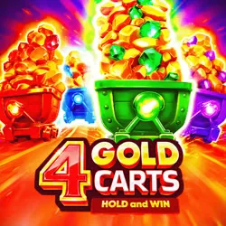 Portada del juego 4 Gold Carts: cuatro vagonetas de mina llenas de monedas doradas y gemas sobre fondo naranja