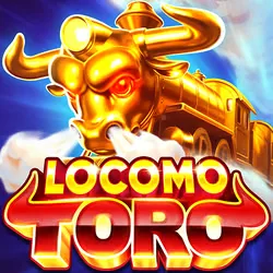 Portada del juego LocoMo Toro: cabeza dorada de toro frente a una locomotora entre nubes de vapor